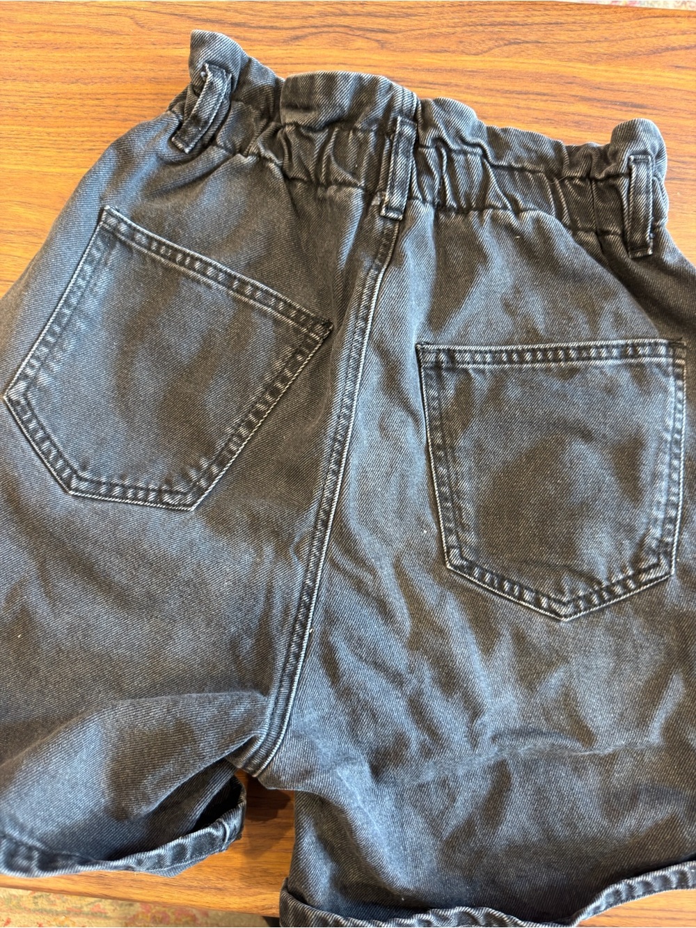 High-Waist Paperbag Black/Grey Denim Shorts - Picture 4 of 6